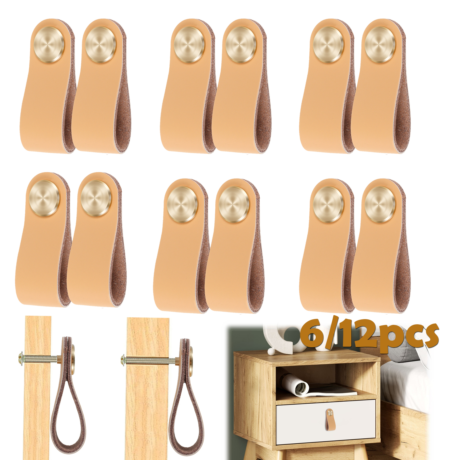 Furniture Hardware Drawer Pulls - 12/6 szt. Skórzane uchwyty do szuflad,